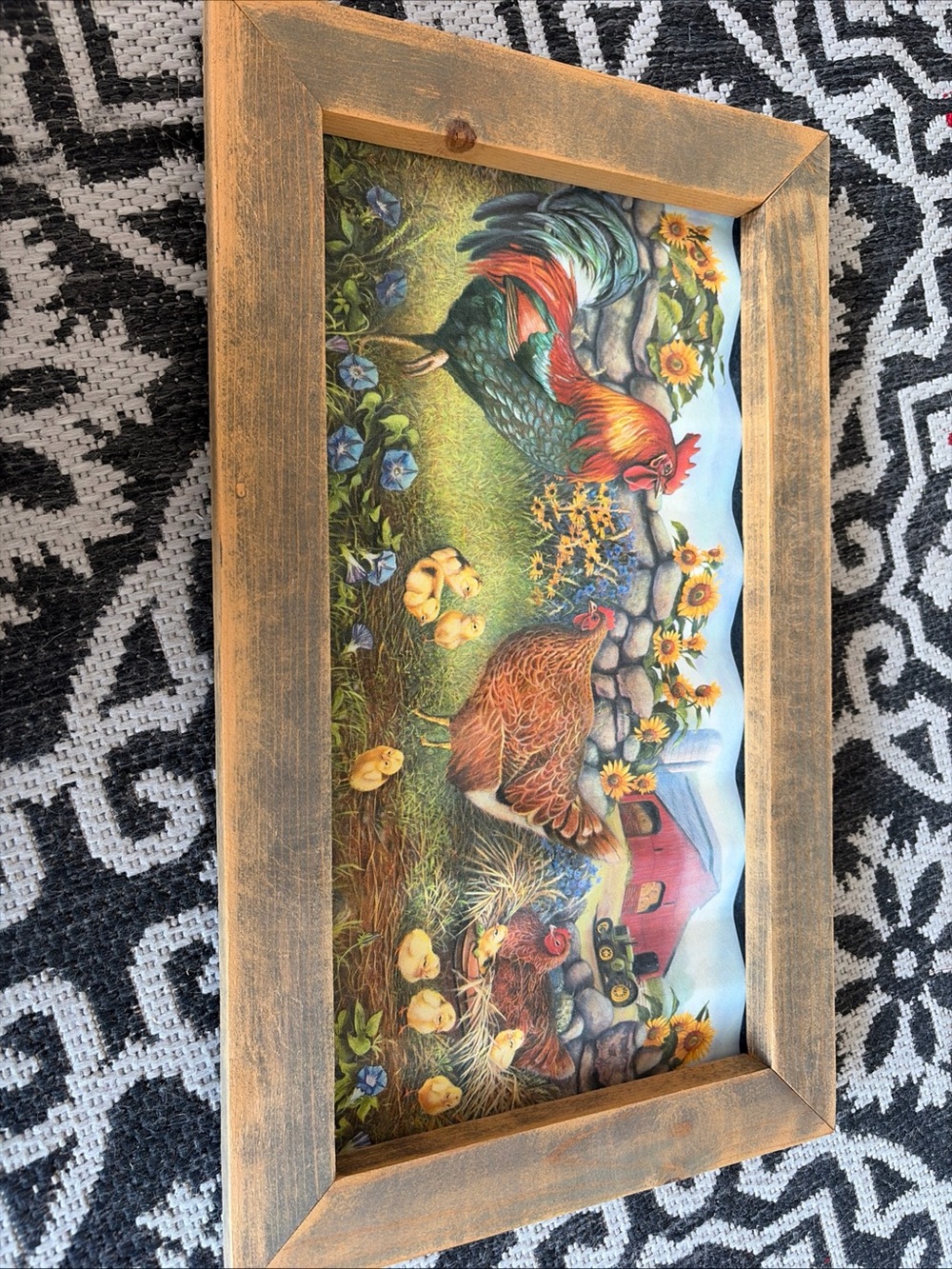 Farmyard Rooster and Hen Framed Art - Colorful Country Scene